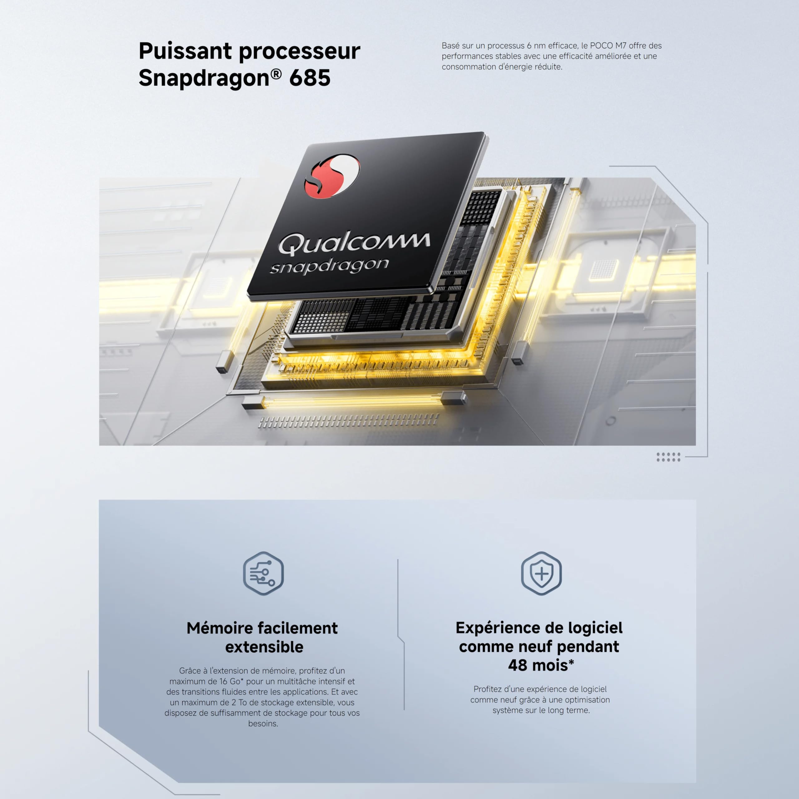 XIAOMI POCO M7, Smartphone 8+256 Go, écran FHD+ 144 Hz de 6,9 Pouces, Snapdragon 685, Double caméra AI 50 MP, 7000 mAh, Argent, Chargeur Non Inclus (Version Française + 2 Ans de Garantie)