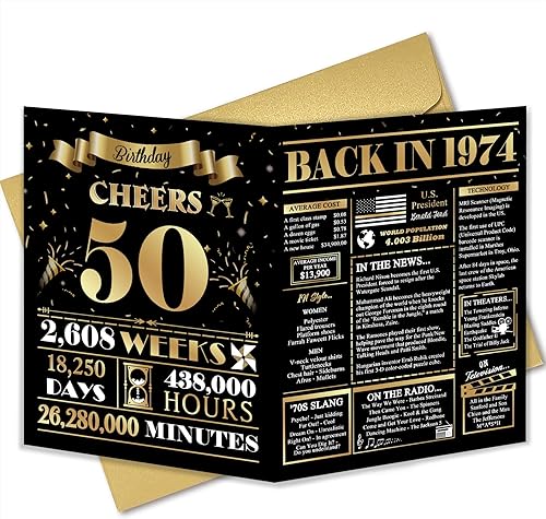 Qiliji Tarjeta jumbo de cumpleaños 50 para hombres y mujeres, divertida tarjeta de cumpleaños de 50 años para él y ella, regalo de 50 cumpleaños