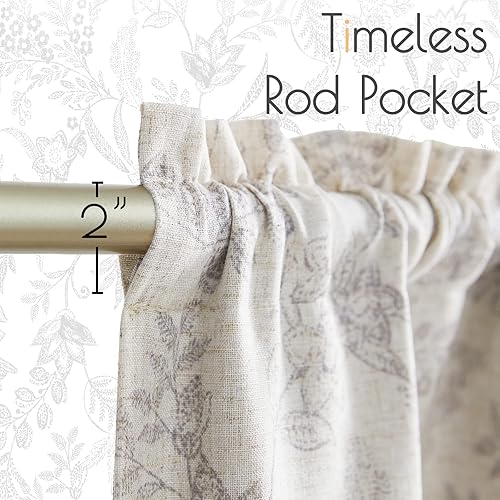 Miniatura 8 de COLLACT Cortina opaca de lino con patrón floral gris de 18 pulgadas, cenefa de cocina de doble capa para sala de estar, bolsillo para barra, 1