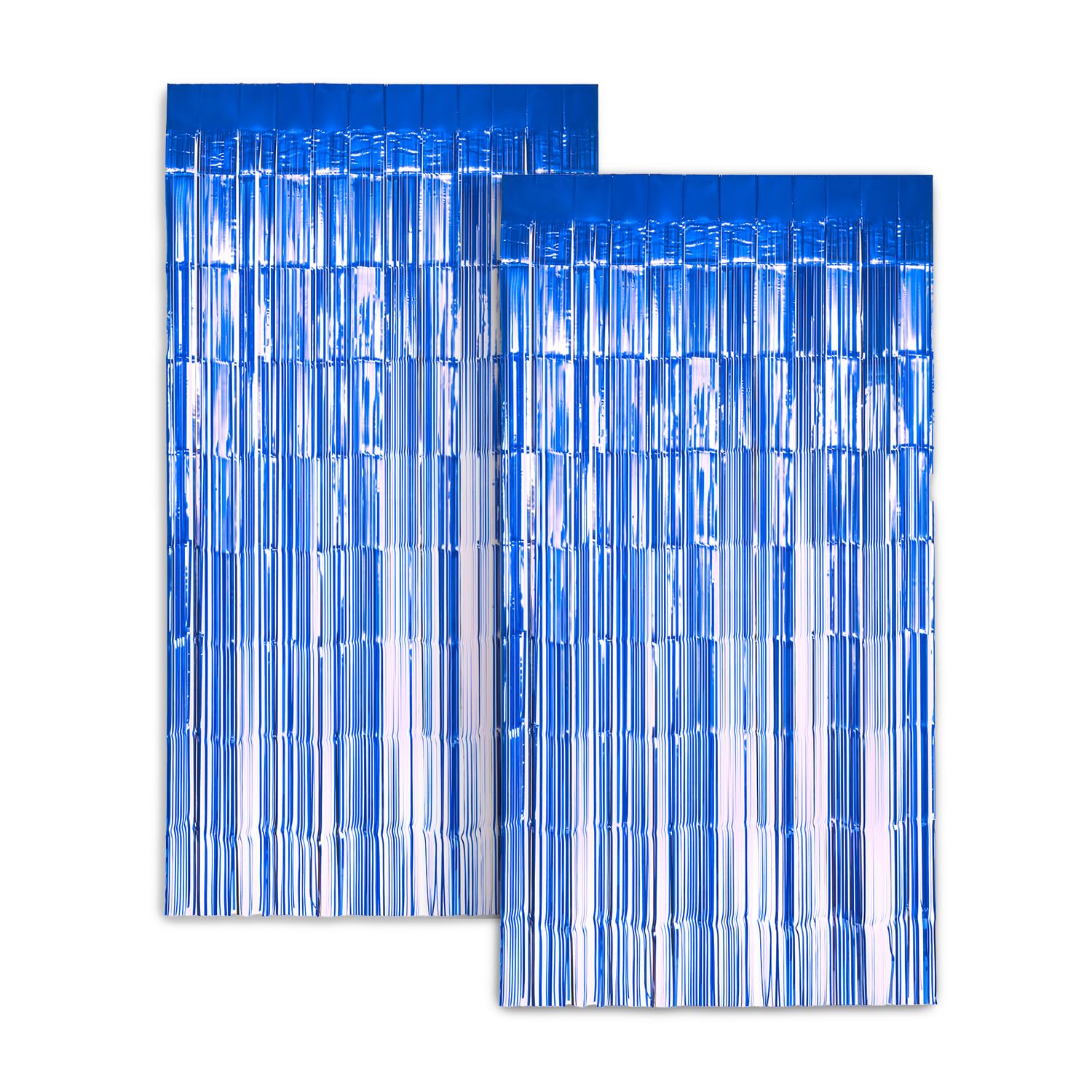 Zink 2 Pack 3.28 Ft x 6.56 Ft Blue Foil Curtain Backdrop - Tinsel Streamers for Photo Booth, Birthday Party, Wedding, Graduation, Holiday Decorations