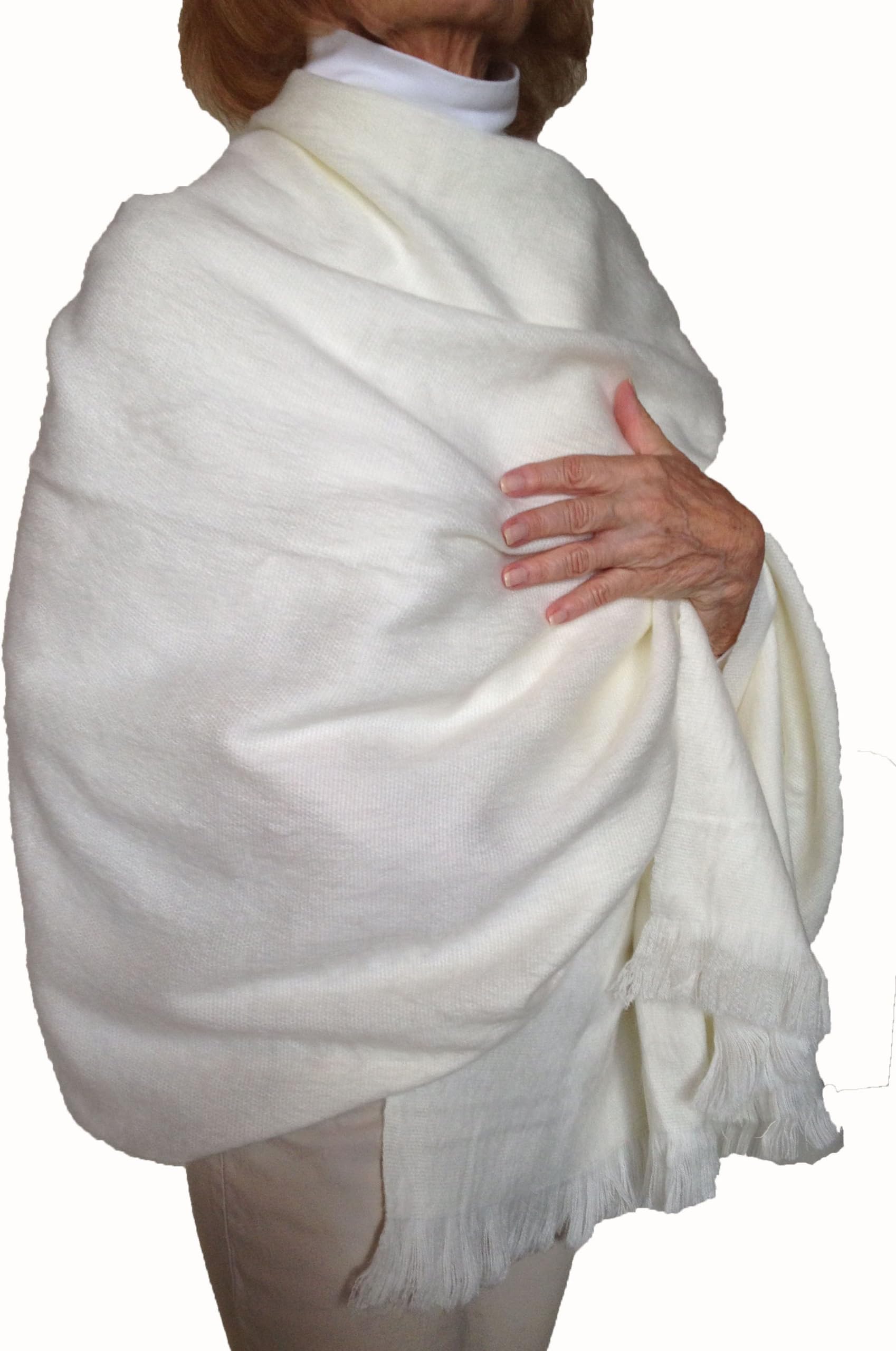 Super Soft Baby Alpaca Wool Reversible Shawl Wrap Cape Solid Cream Color