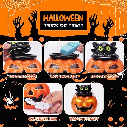 Miniatura 6 de ARVIDSSON Calentador de cera de calabaza, calentador eléctrico de cera de Halloween para cera perfumada, calentadores de velas espeluznantes de