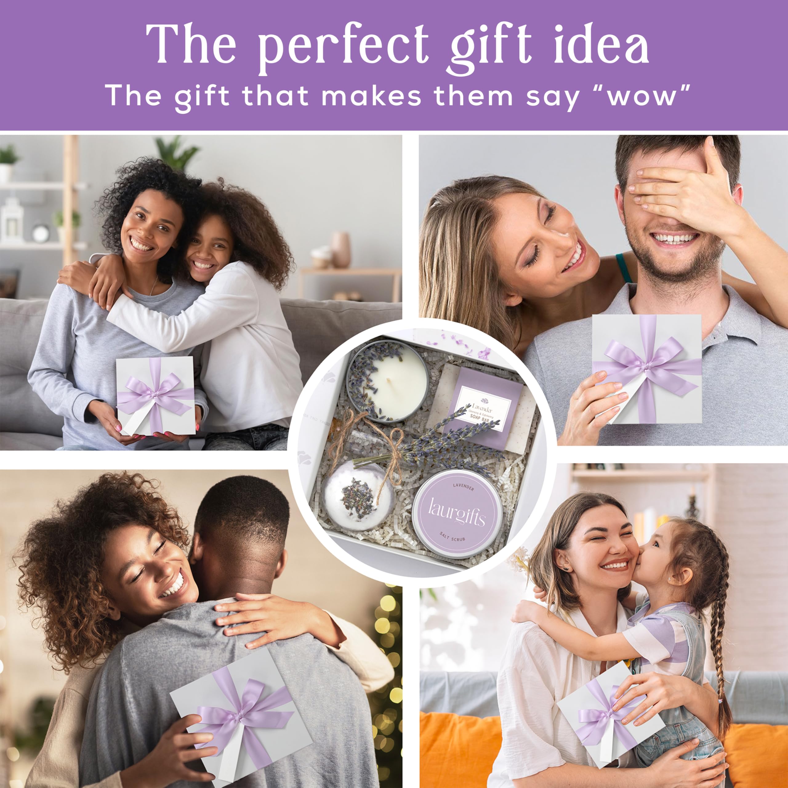 LaurGifts Geburtstagsgeschenk für Frauen, Lavendel-Geschenkset-Box – von holländischen Blumenfeldern inspiriertes Kerzengeschenk für sie, Arbeitskollegin, Weihnachtsgeschenkidee