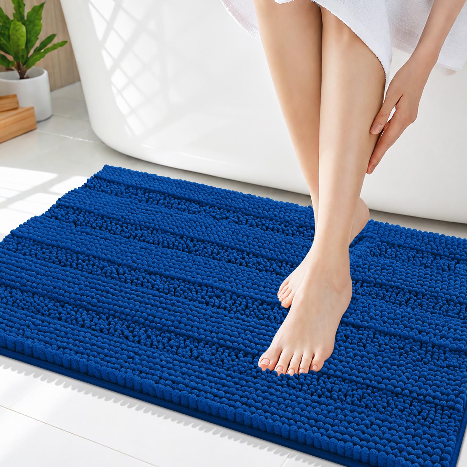Smiry Thick Chenille Bathroom Rugs 36x24, Soft Bath Mat, Deep Navy Blue