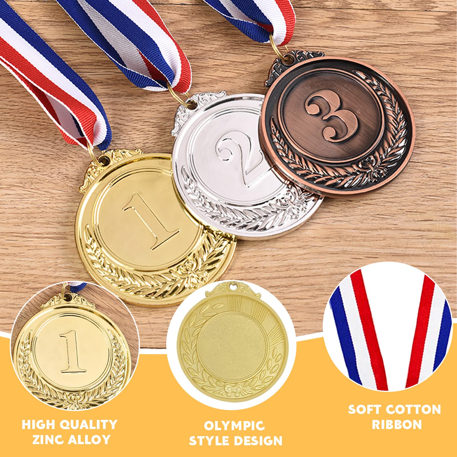 12 Piezas Medallas Niños Medallas de Ganador Medallas para Niños con Cintas Medallas Doradas, Plateadas y Bronce para Fiesta, Día del Deporte Escolar, Competiciones de Juegos