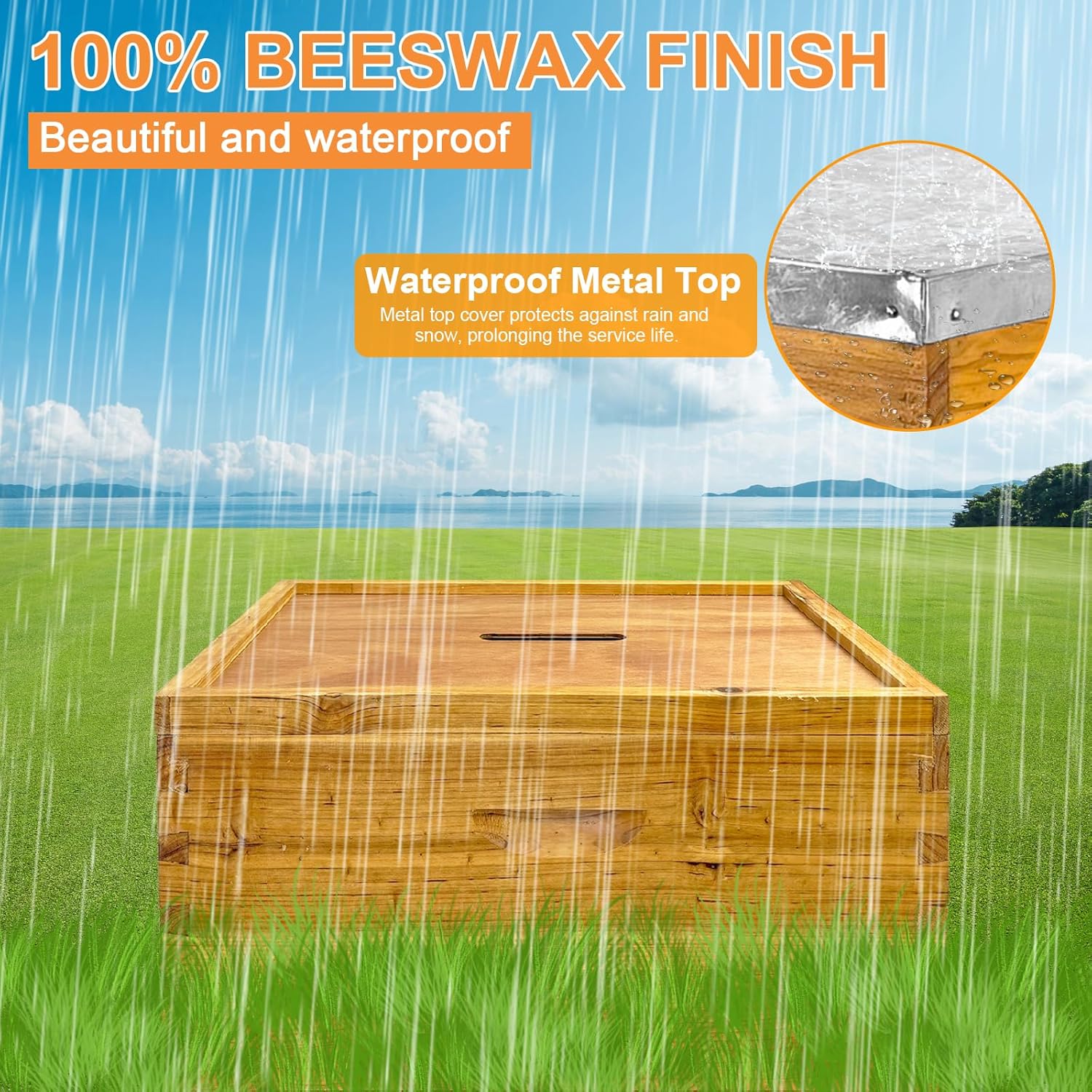 3-Layer Langstroth Beehive Kit with 100% Beeswax Coating – 2 Deep Boxes & 1 Medium Super, No Frames Included – Waterproof & Durable Bee Hive for Beginners (5-Layer)