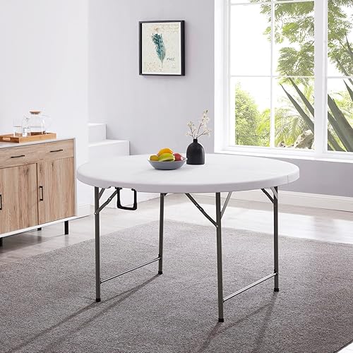 Naomi Home Mesa plegable redonda de resina biplegable con asa de transporte mesa redonda de comedor de 4 pies mesa redonda de banquete patas