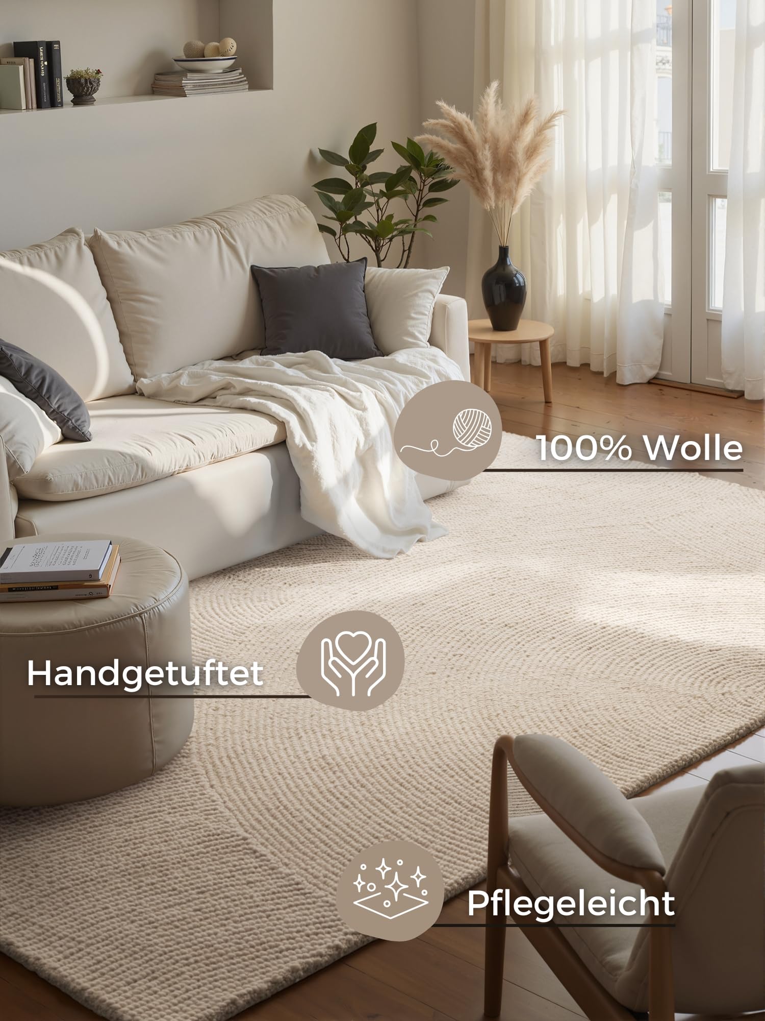 Hanse Home Woltapijt Eleni - natuurlijk woonkamertapijt - handgetuft - Hygge Skandi, boho tapijt, wol voor woonkamer, slaapkamer, eetkamer, hal - taupe, 160x230 cm