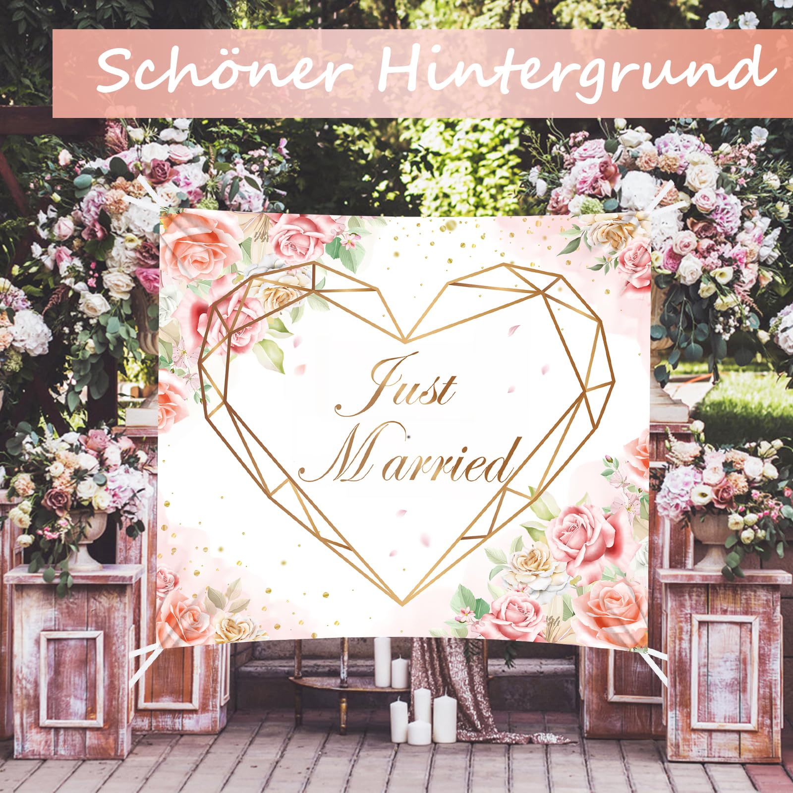 Hochzeitsherz zum Ausschneiden, 200x180cm just married inkl 2 Scheren, Boho Stil Herz Hochzeit Spiel Das Brautpaar Hochzeit Bettlaken Hochzeitsspiele, Standesamt Überraschung