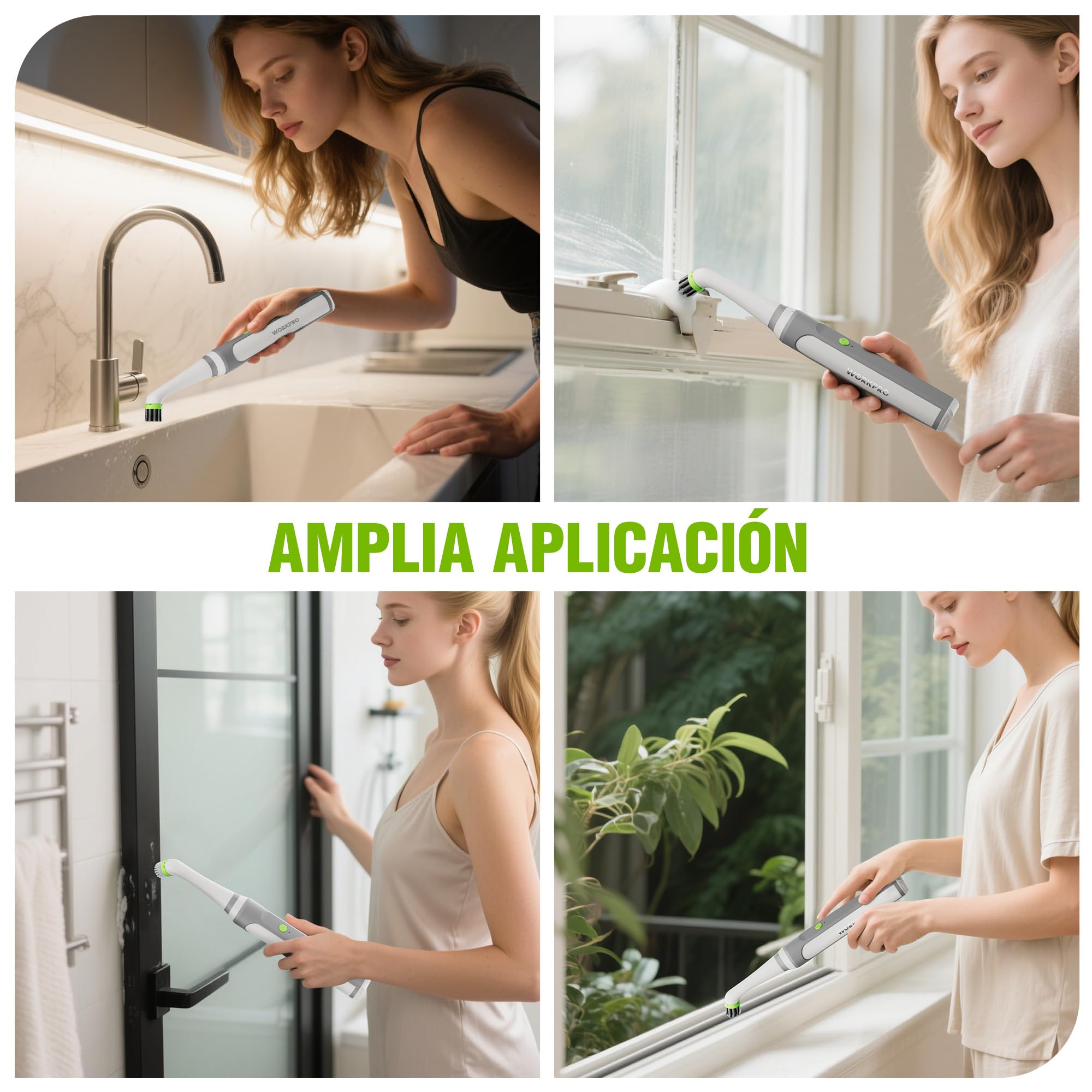 WORKPRO Cepillo Eléctrico De Limpieza 3.6V Recargable con Cabezal Intercambiable,Batería 2000mAh, IPX6 Resistente Al Agua, USB Tipo C, para Juntas, Ranuras, Zapatos Y Hogar