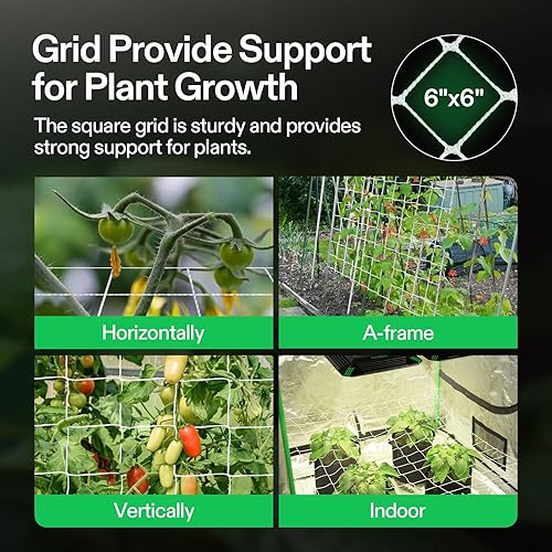 Miniatura 9 de VIVOSUN Red de enrejado de plantas de 5 x 30 pies, red de cultivo de poliéster resistente, red de enrejado de jardín con malla cuadrada para plantas