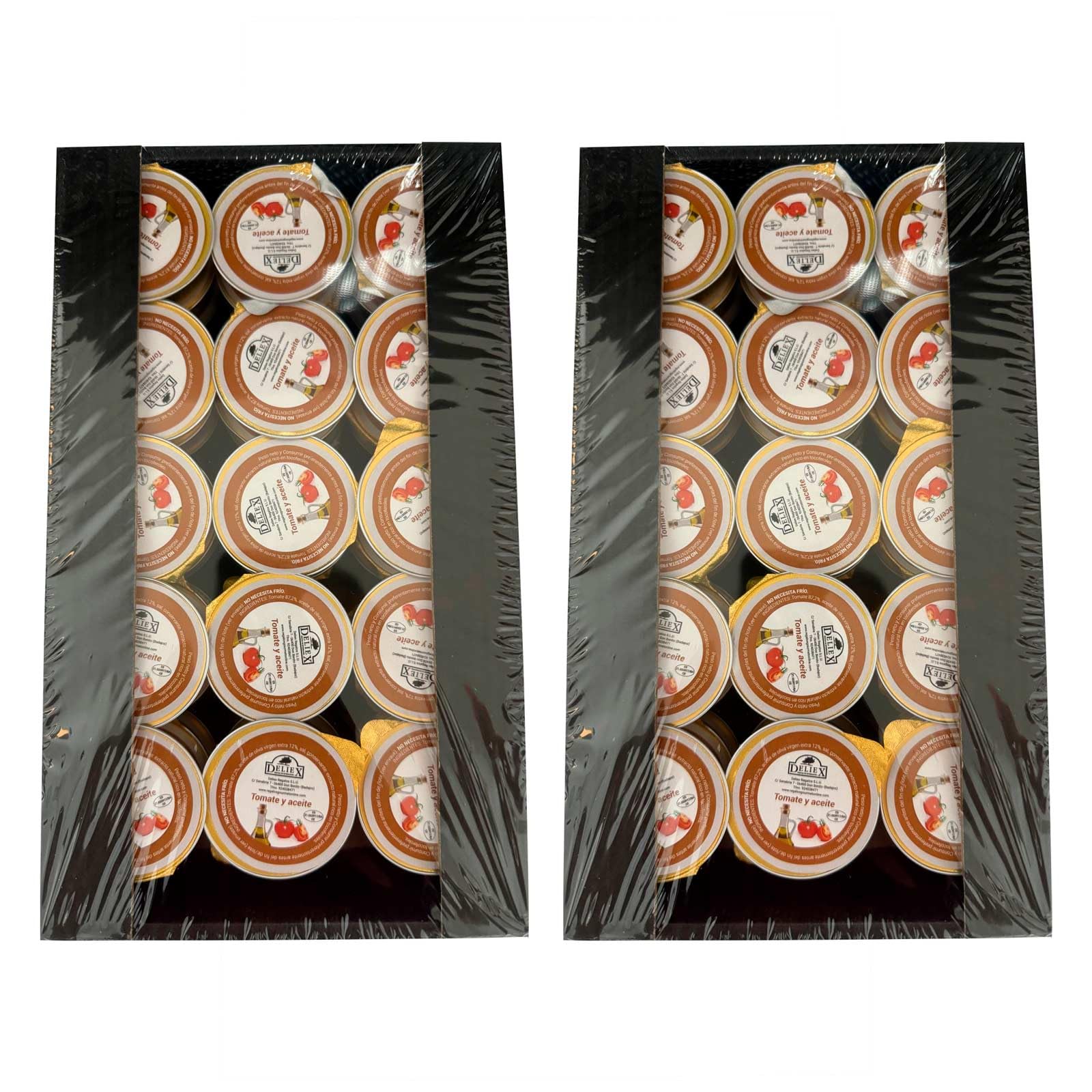 Deliex - Tomate y aceite en monodosis 90 unidades x 25 gr, Desayuno tradicional Extremeño en pequeñas latas de aceite de oliva virgen extra y tomate triturado