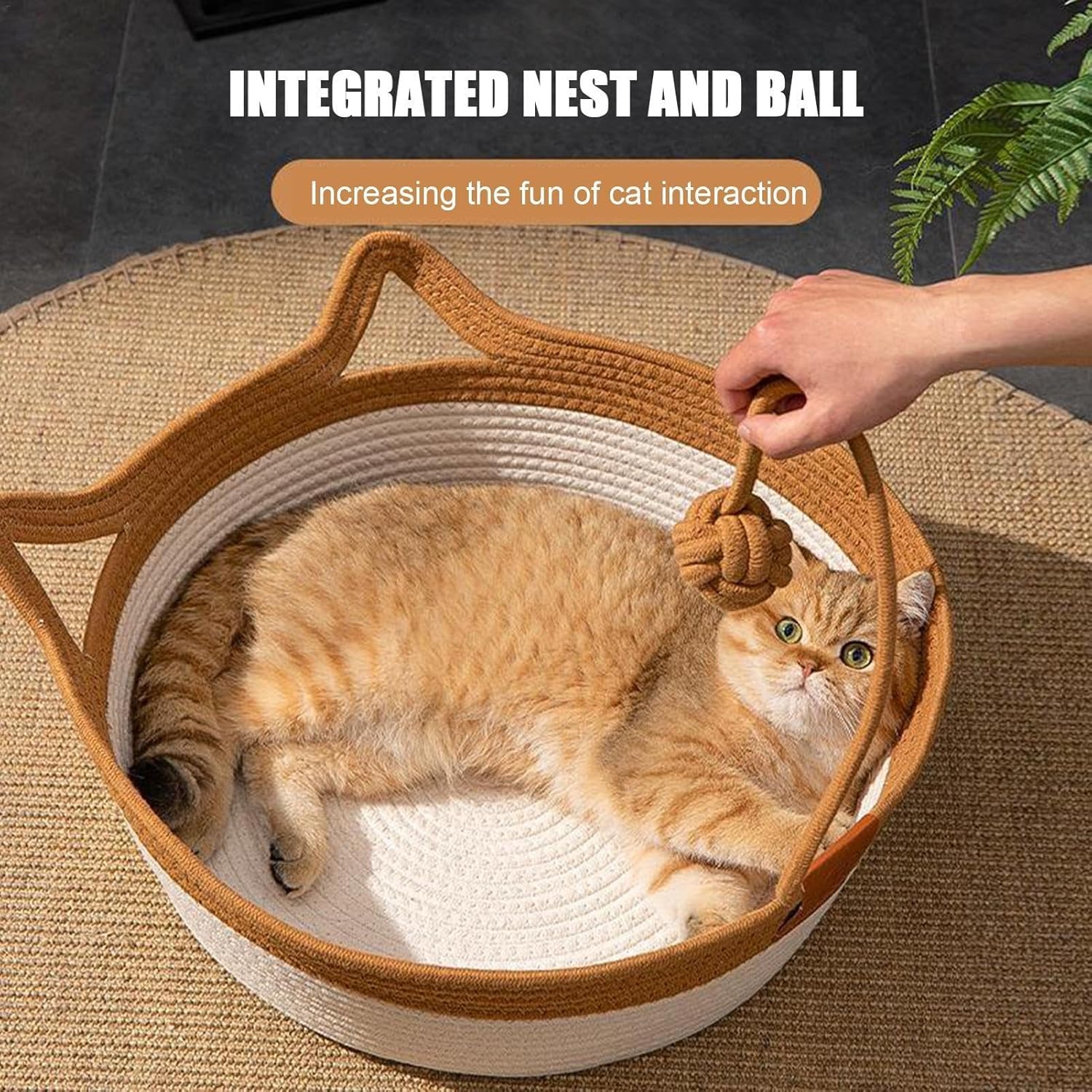 WUMEIJIAJU Cotton Rope Cat Bed Basket, Woven Cat Bed with Scratching Ball Toy - Image 4