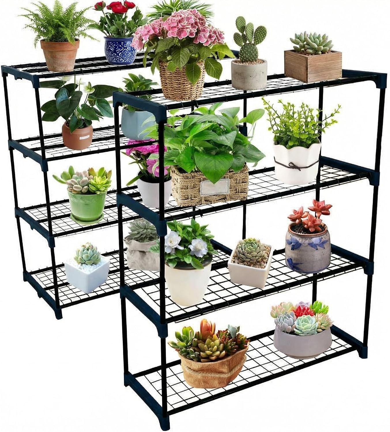 4 Tier Greenhouse Shelving Unit Outdoor Indoor Plant Stand Storage Rack with Straps 42"x17"x42" Green Heavy Duty Steel and PP Mesh for Mini Greenhouse