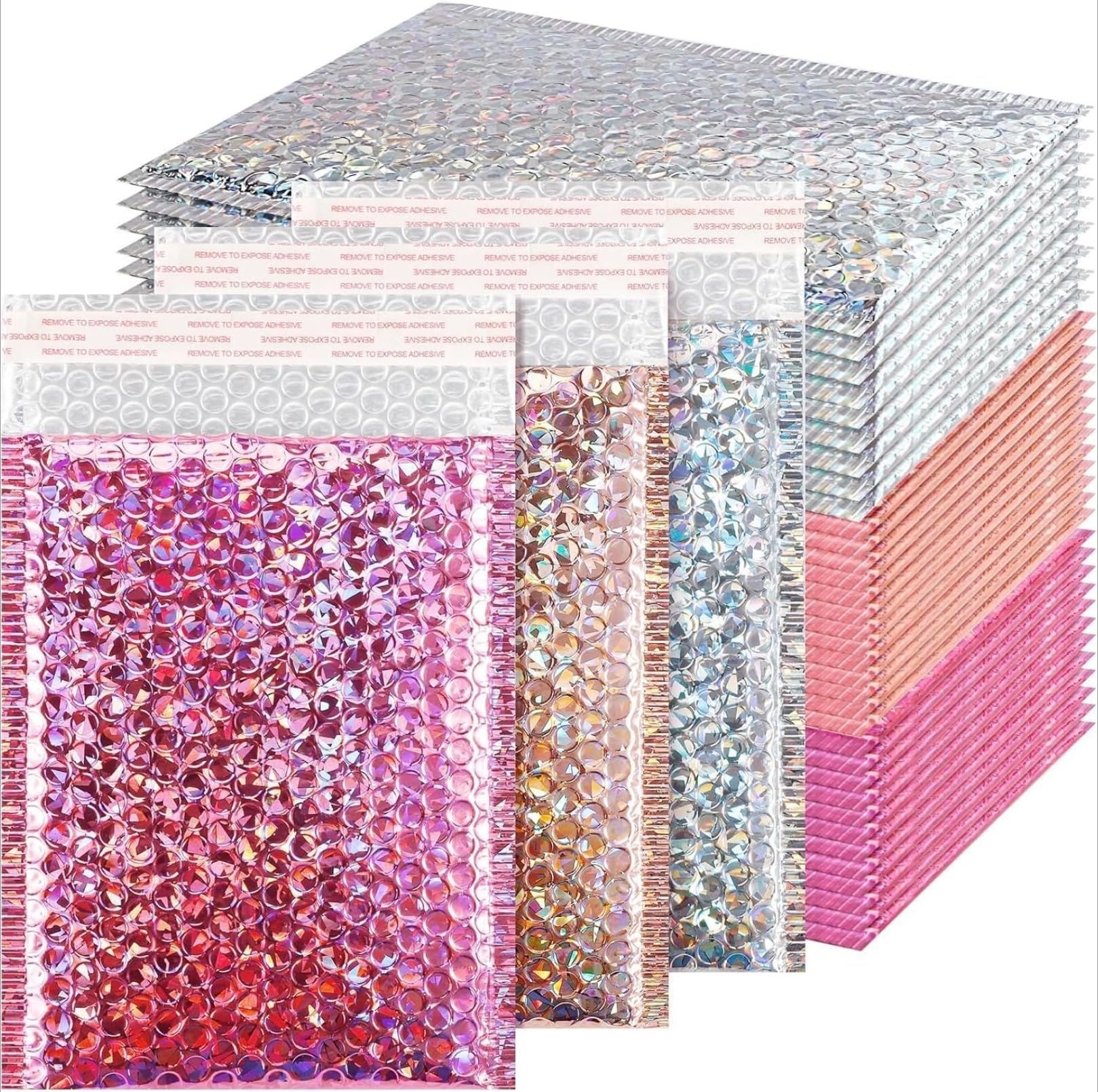 Spymero 30 Pcs Holographic Bubble Mailers 16 x 23cm Multicolor