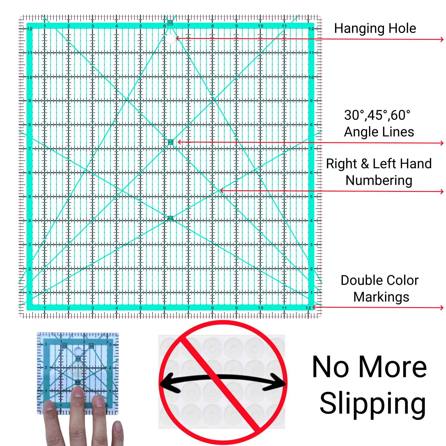 Quilting Rulers,7 Square Quilting Ruler Quilting Templates(2.5",3.5",5",6.5", 8",10",12.5"),Quilting Rulers Acrylic Rulers Fabric Cutting Ruler with Non-Slip Rings for Quilting and Sewing