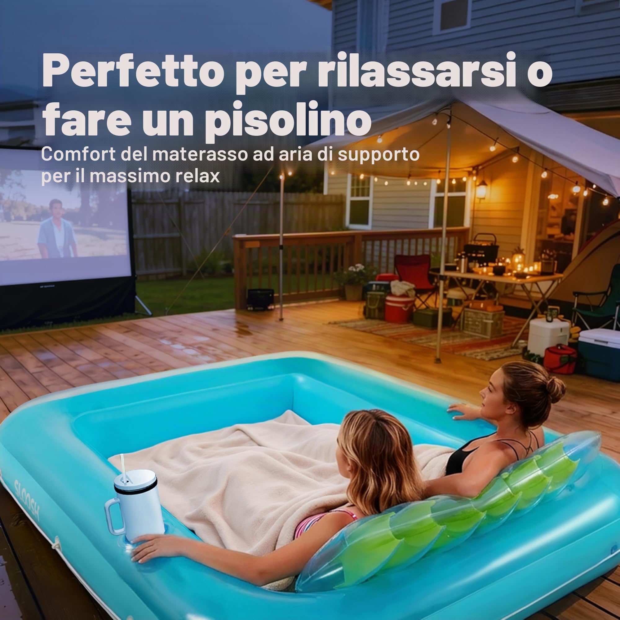 SLOOSH Tanning Pool Sdraio gonfiabile per piscina, con cuscino, 4 in 1, vasca abbronzante, lettino prendisole