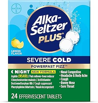 Alka-SELTZER Plus Severe Night Cold PowerFast Fizz Effervescent Tablets, Cold Medicine for Nasal Congestion, Headaches, Cough, Body Aches and More, 20 Count, Packaging May Vary