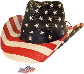 USA American Flag Western Hat / 2 Bonus Flag Patches! Multicolored