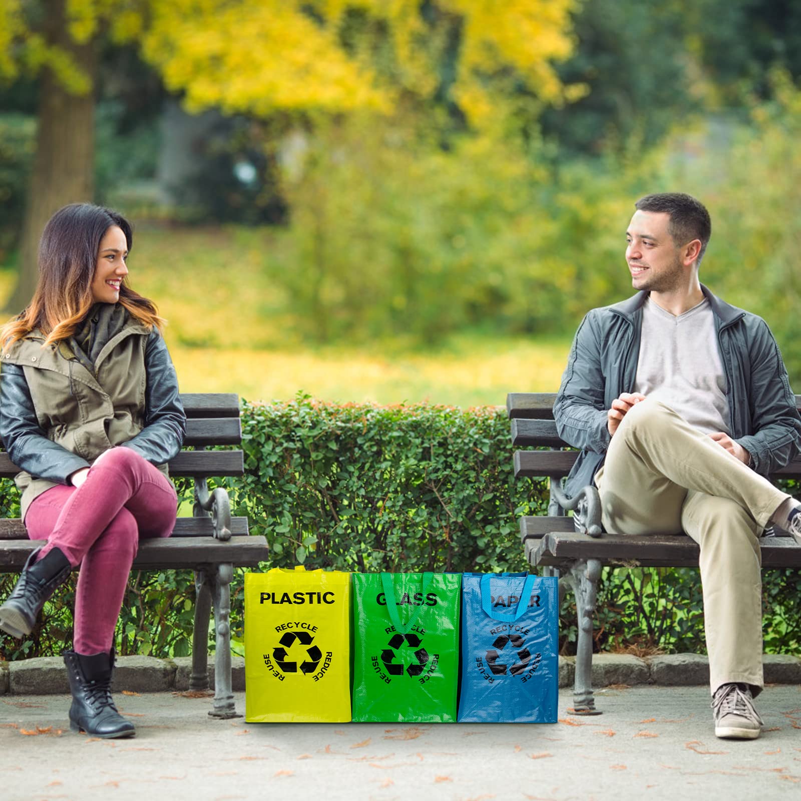 Sacs de Tri Selectif Lot de 3 Poubelle Tri Selectif 3 Bacs pour le verre, le papier et le plastique,Poubelle de Tri pour Déchets et Recyclage de Grande Capacité 40L pour Extérieur/Intérieu