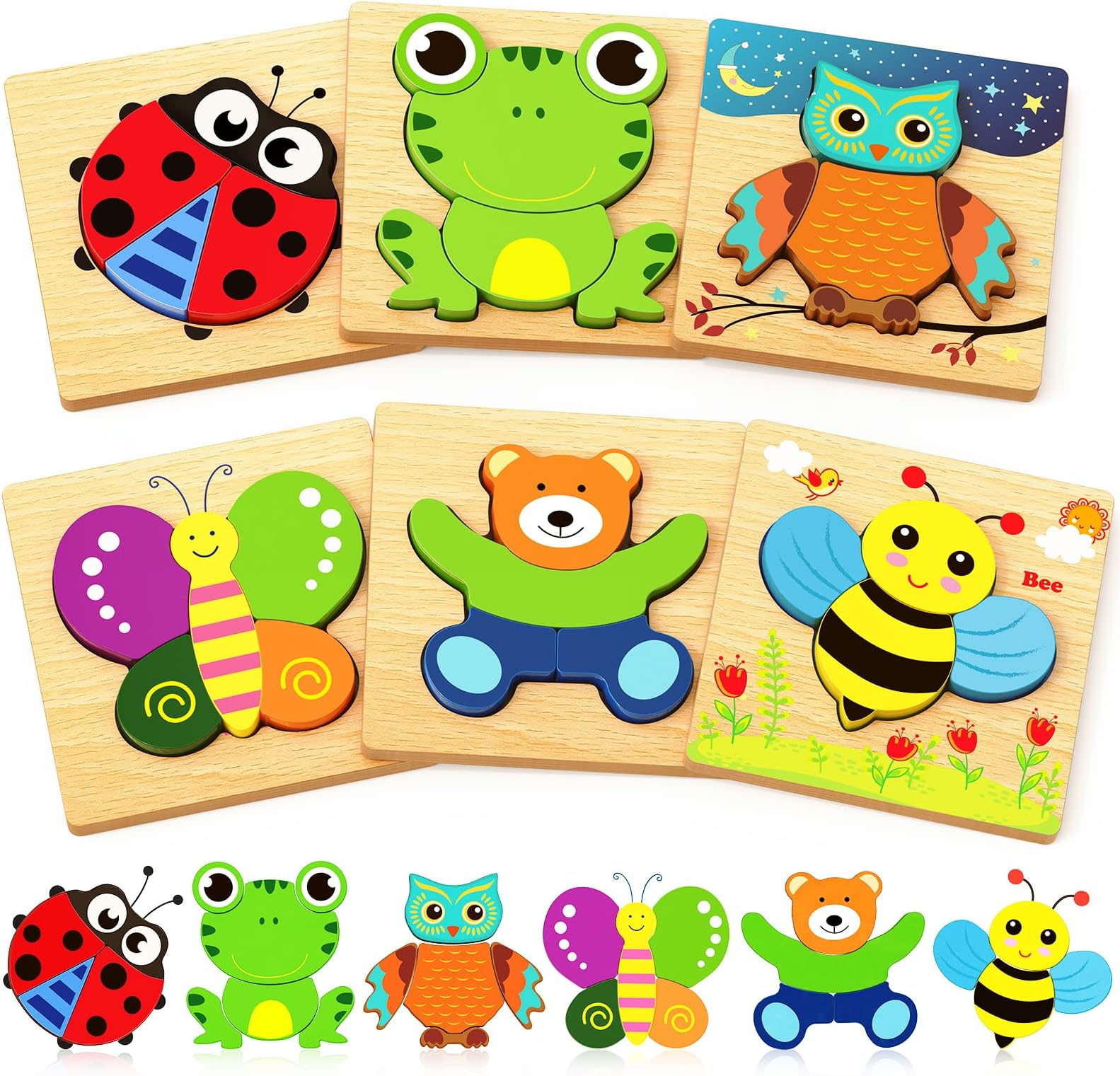 Bekayshad Wooden Puzzles for Toddlers 1-3, Montessori Toys for 1 2 Year Old