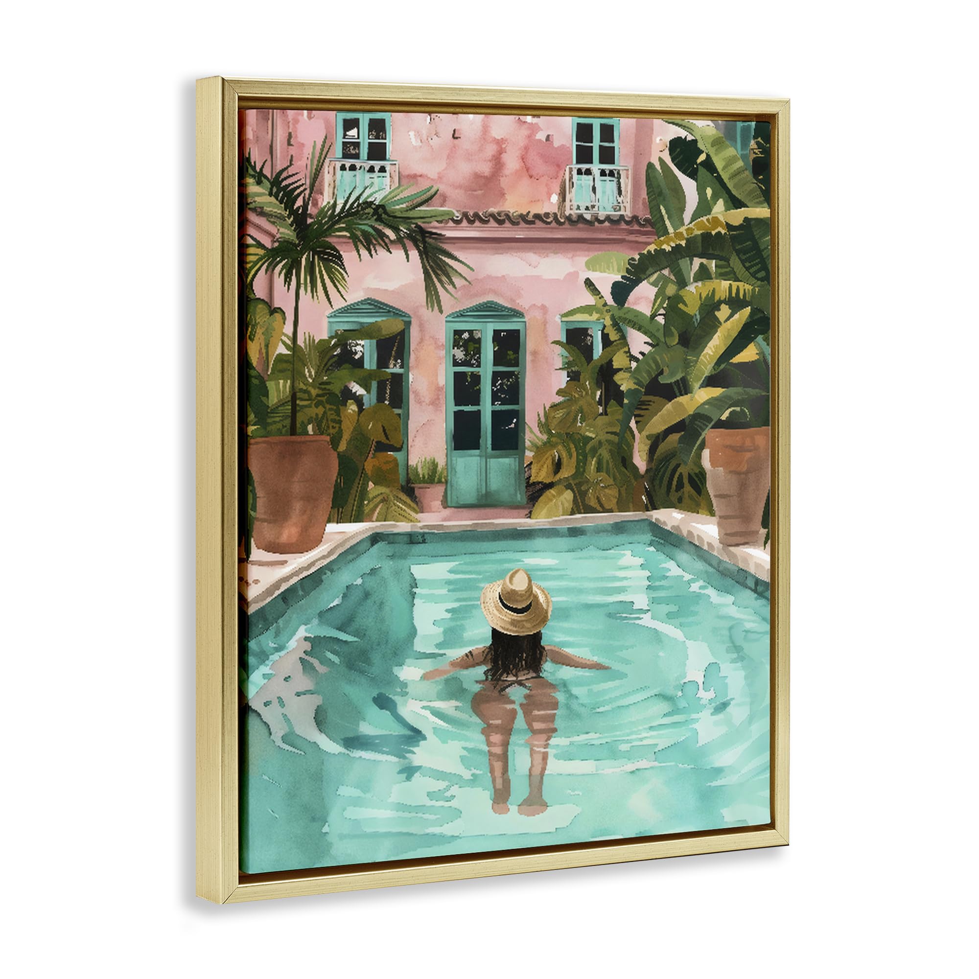 Poolside Tropical Escape, lienzo de 24 x 30 pulgadas en marco flotante