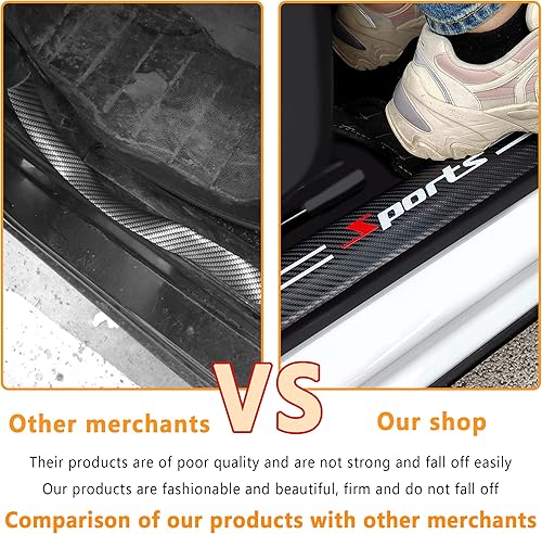 Miniatura 4 de 4 piezas protectoras para umbral de puerta de automóvil, diseño deportivo de fibra de carbono antiarañazos, protección de borde de puerta,
