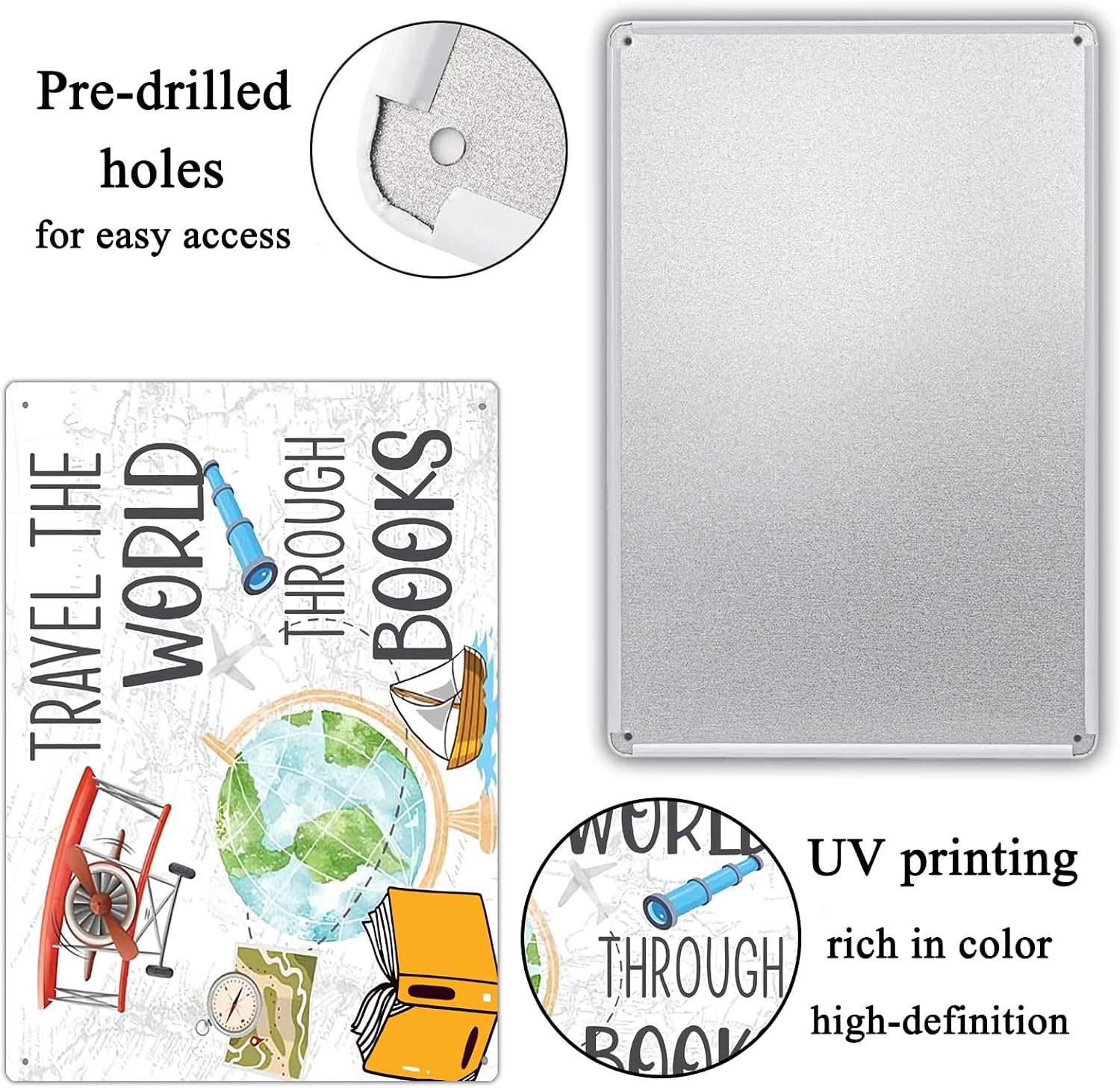 Gifts For Readers Library Decor Bookish Items Travel The World Through Books Reading Decor Book Accessories For Reading Lovers Metal Tin Sign 8x12in image 3