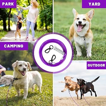 Dog Tie Out Cable 10/15/20/25/30 FT Dog Runner for Yard Steel Wire Dog Cable with Durable Superior Clips purple Dog Chains Heavy Duty for Outside Hold Large Dogs Up to 165 lbs
