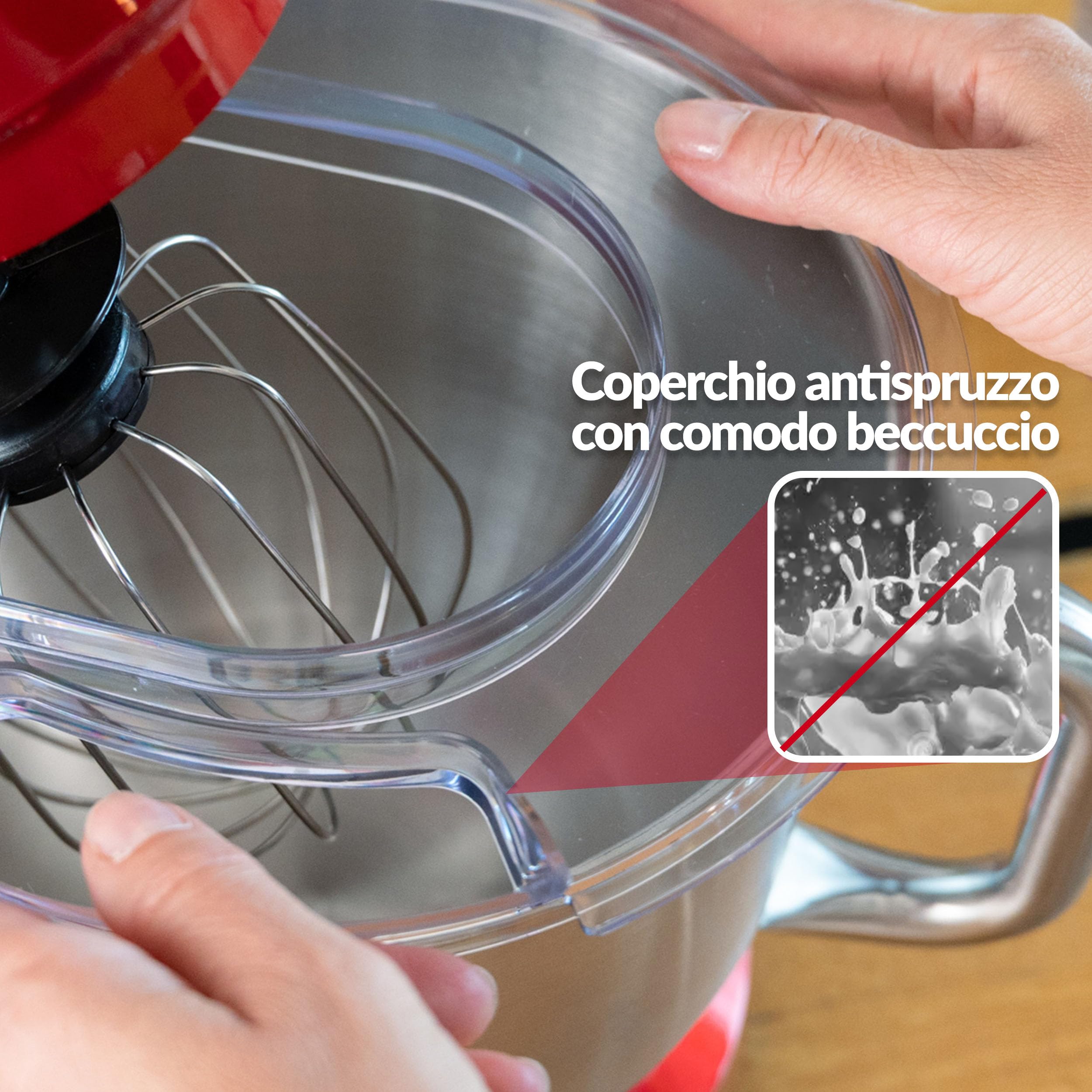 LEHMANN Impastatrice Planetaria con 12 Velocità, Ciotola 5 L, Accessori - Frusta, Gancio Impastare e Mescolatore, ideal Impastatrice per Pizza, Pane e Dolci, Rosso