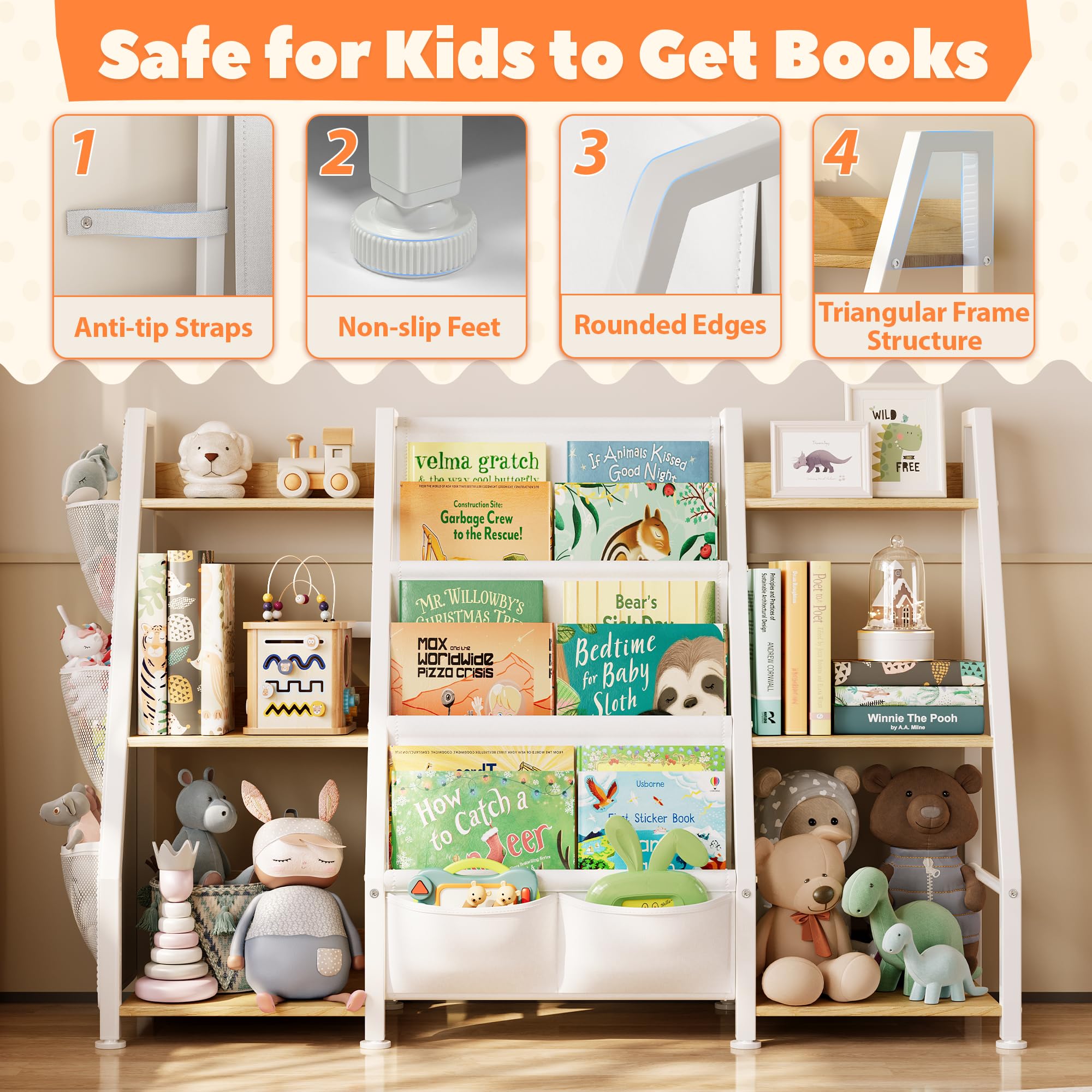 Libreria montessoriana in legno | Libreria frontale per bambini | Giochi ecologici ed educativi