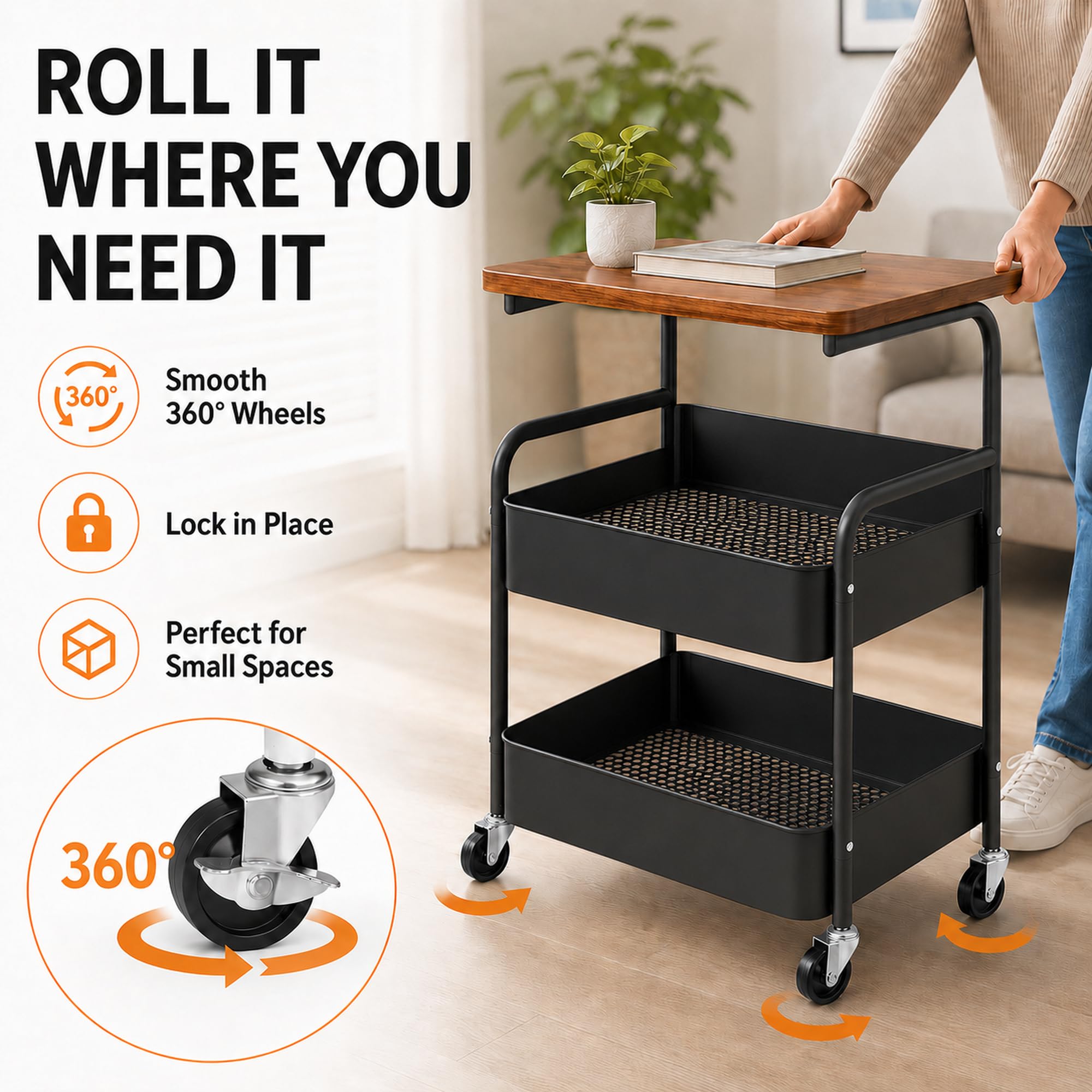 Carrito de libros con 3 niveles, carrito de metal con paneles y tablero de mesa, carrito de servir para cocina, salón, casa y oficina, carrito de cocina con ruedas, carrito de manualidades