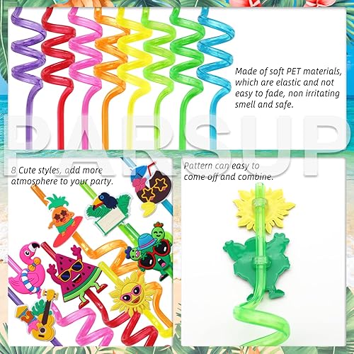 Miniatura 3 de 48 popotes hawaianos para beber, recuerdos de fiesta en la piscina en la playa, reutilizables, piña, tiki, flamenco, sandía, coco, plasitc, para