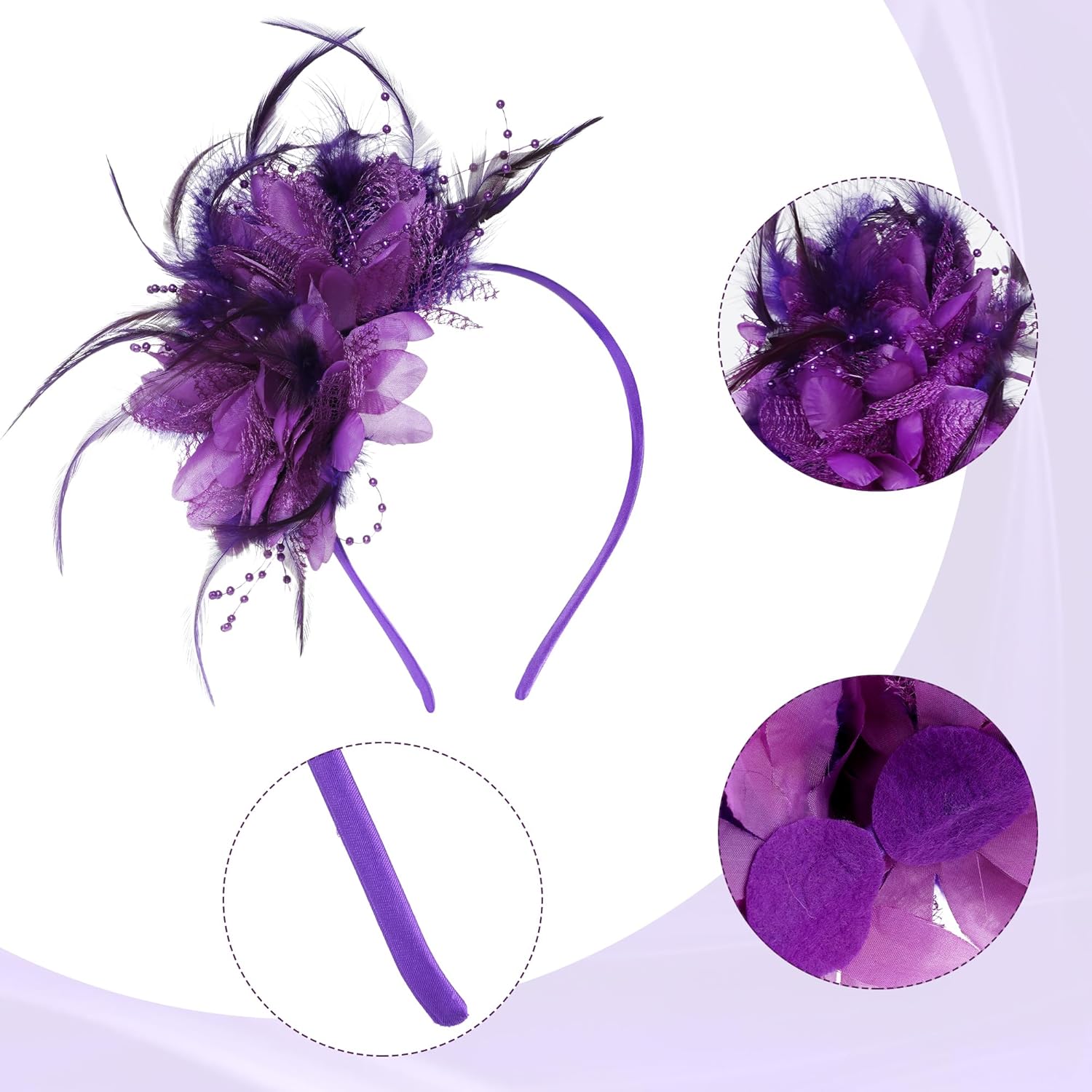 Fascinators Hats for Women and Tea Party Gloves Set, Headband with Feather Pearl Veil for Wedding Cocktail Dresses - Image 2