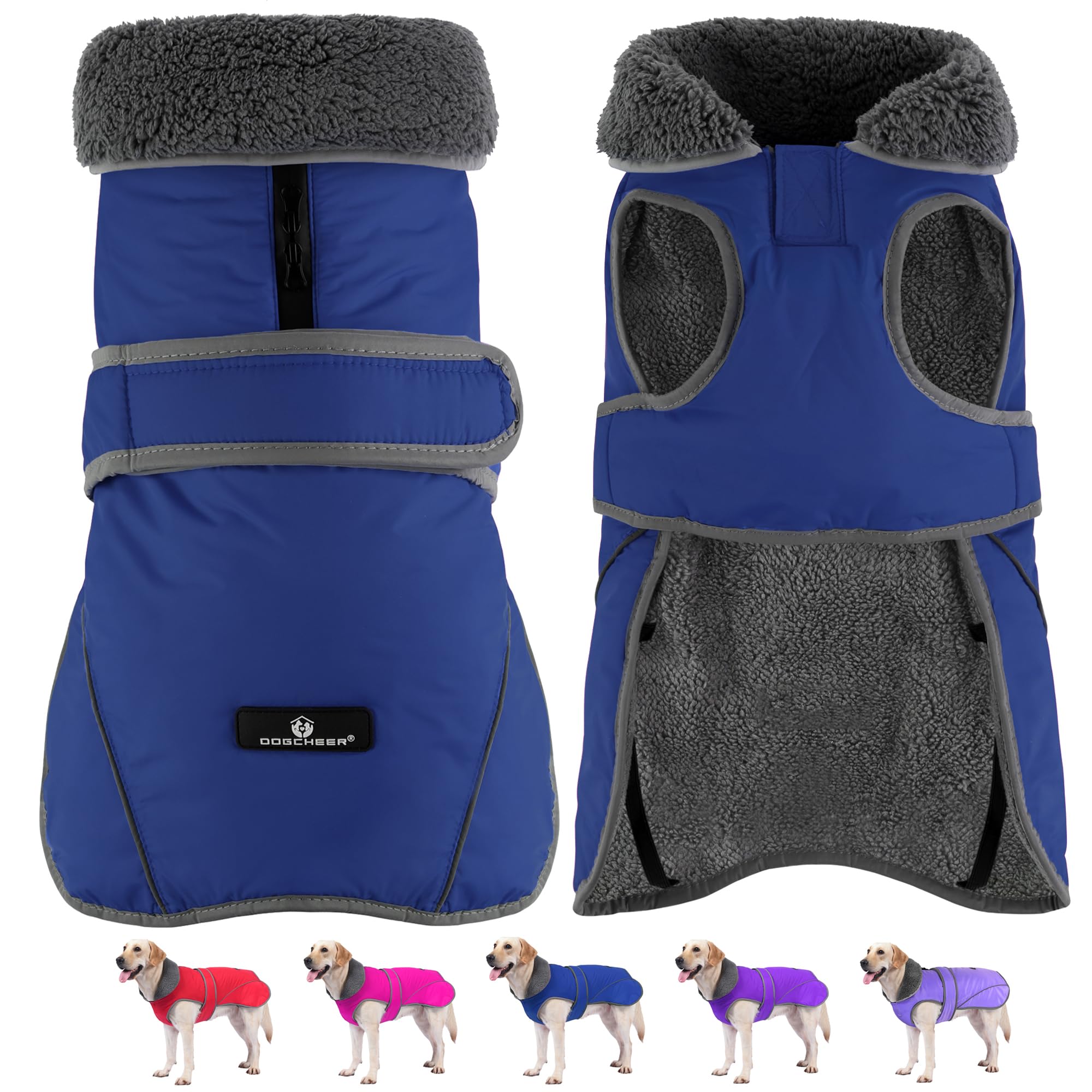 Dogcheer Dog Coat, Christmas Dog Jacket Waterproof Puppy Winter Coat for Cold Weather, Reflective Adjustable Pet Snow Jacket Warm Turtleneck Fleece Sweater for Small Medium Large Dogs - Blue, L — image 1