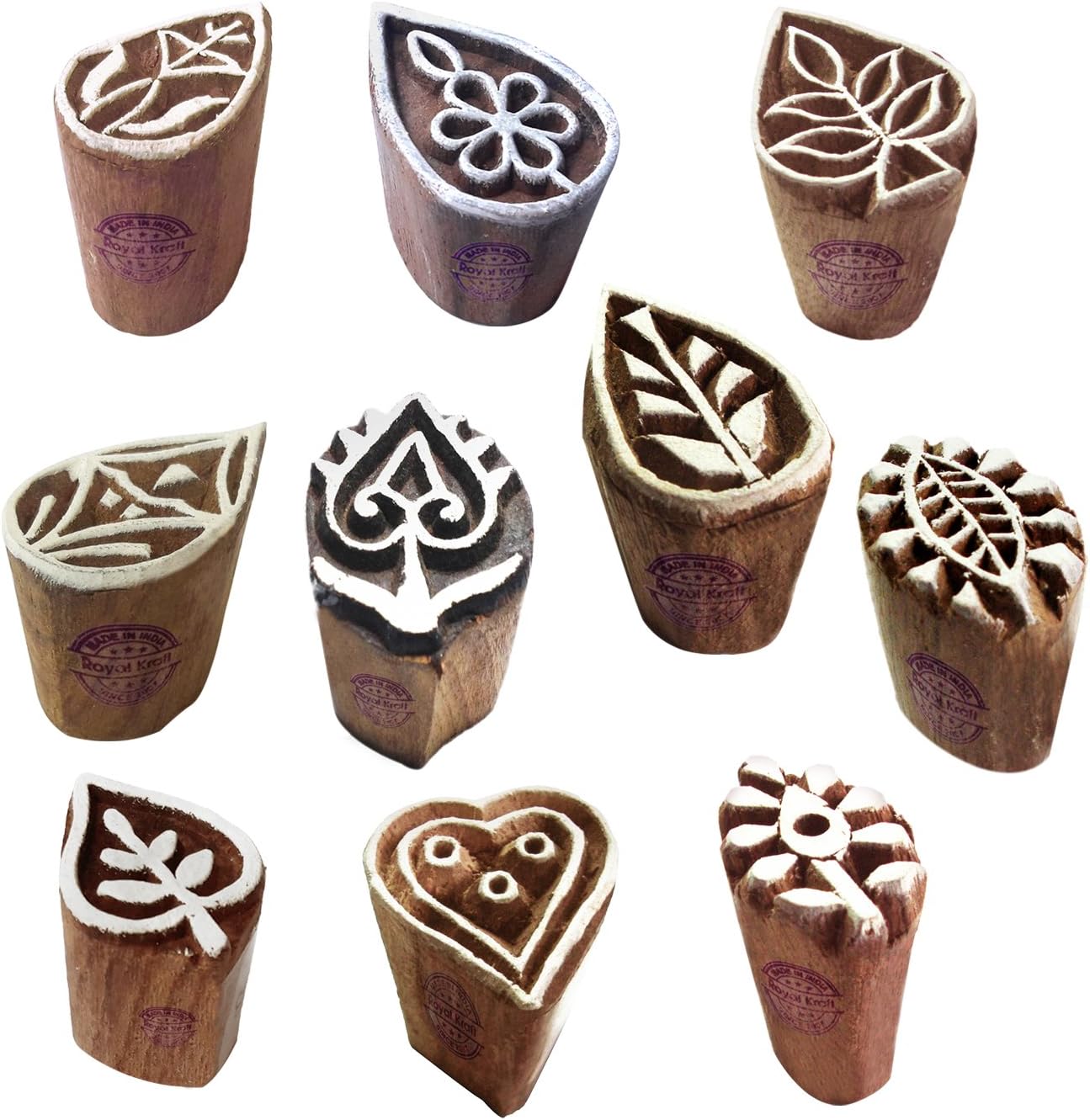 Pottery Print Blocks Original Small Drop Leaf Design Wood Stamps (Set of 10)