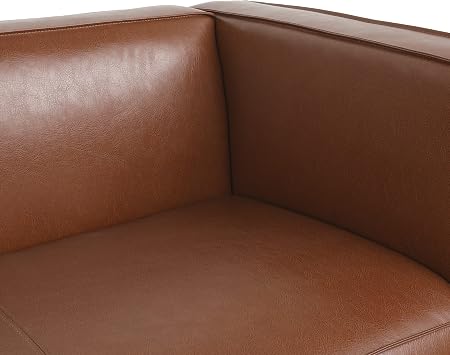 Mid Century Modern 3 Seater Deep Seat Sofas with Birch Wood Legs, 80.25'' Leather Couch,Smooth Upholstered Couch for Living Room, Office,Apartment, Brown
