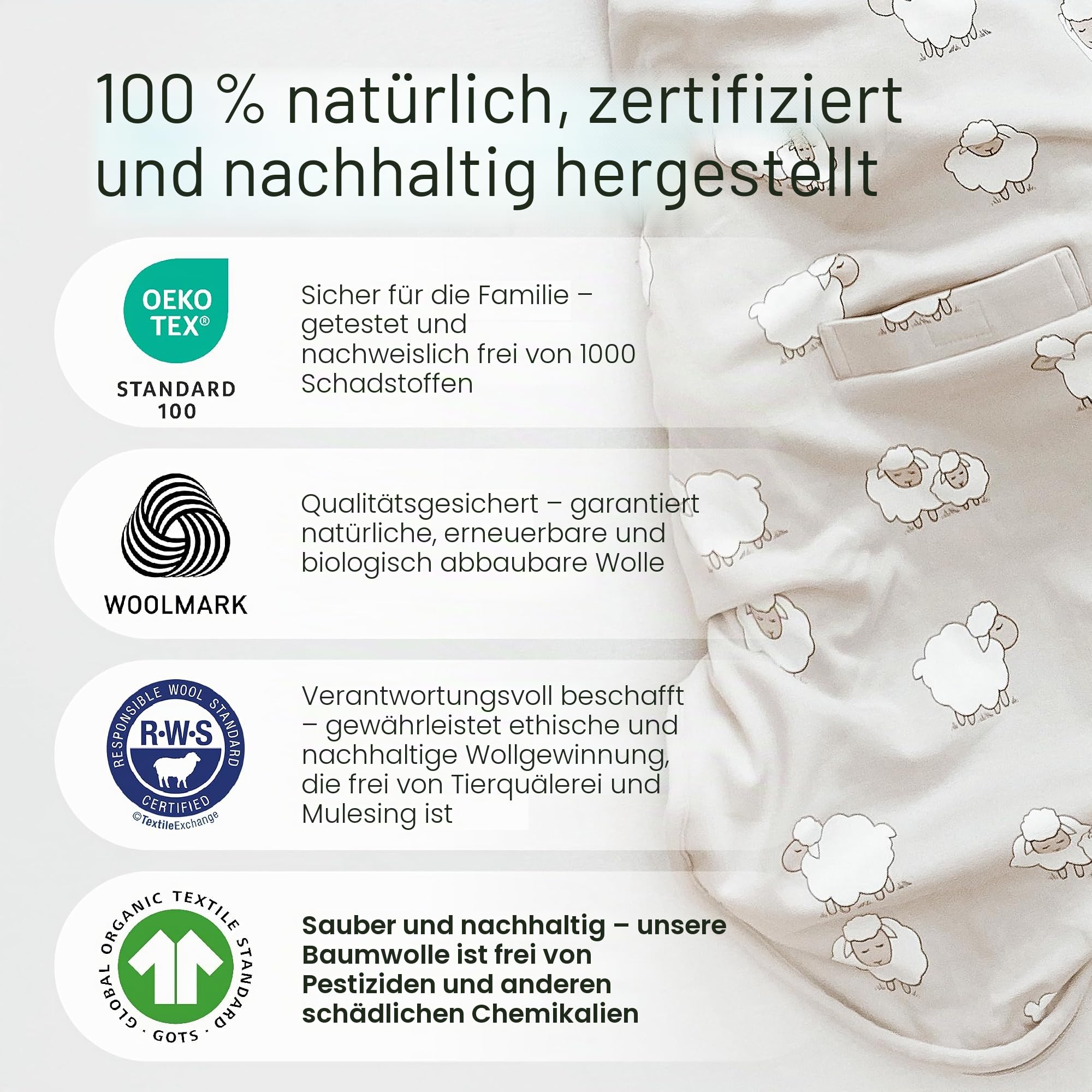 Woolino 4 Saison Schlafsack für Kleinkinder, Merinowolle und Bio-Baumwolle Baby Schlafsack, 2-4 Jahre, Erde