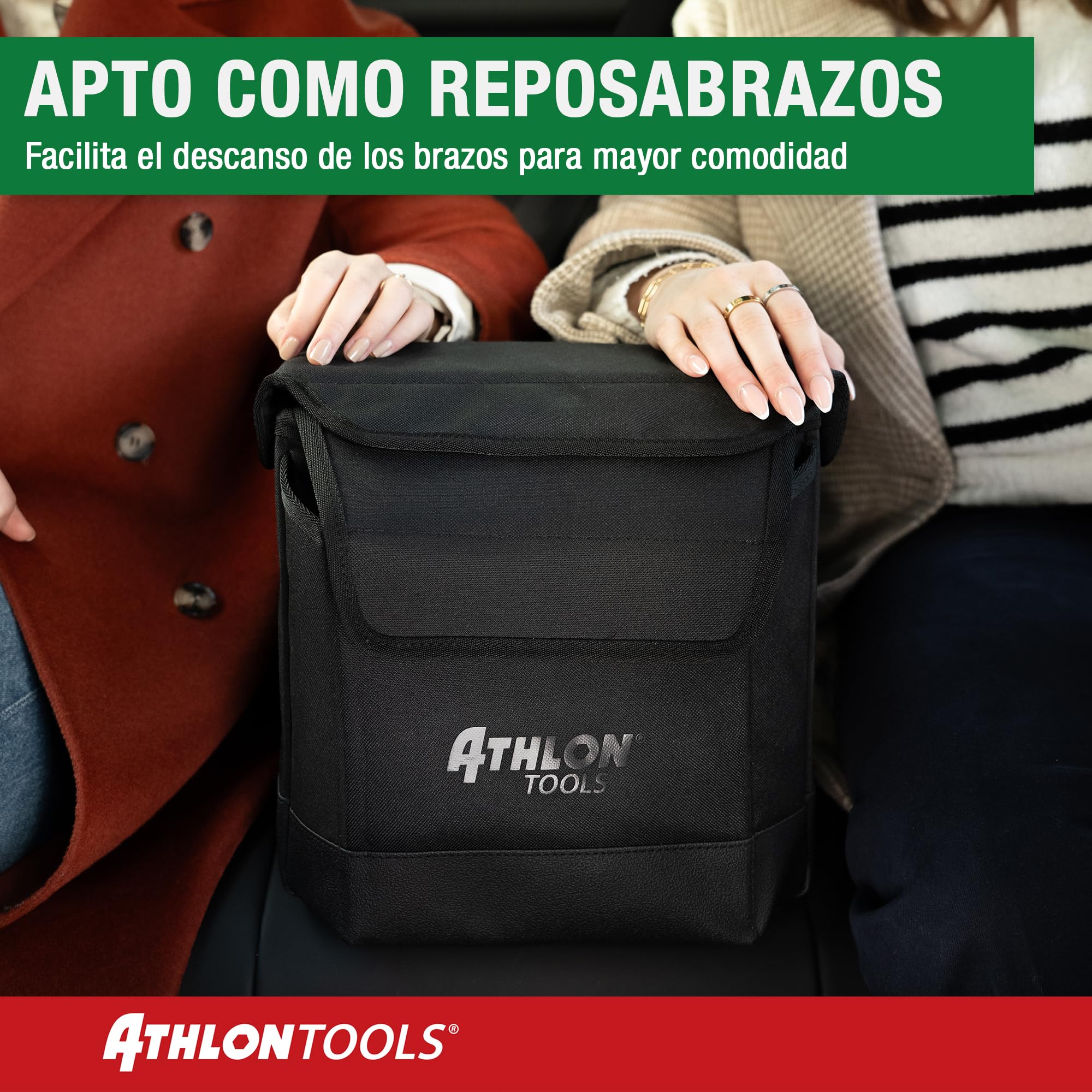 ATHLON TOOLS Organizador de asiento central prémium con tapa, versátil, para coche, espacio de almacenamiento inteligente con cierre magnético, fácil limpieza, viaje limpio y cómodo (negro)