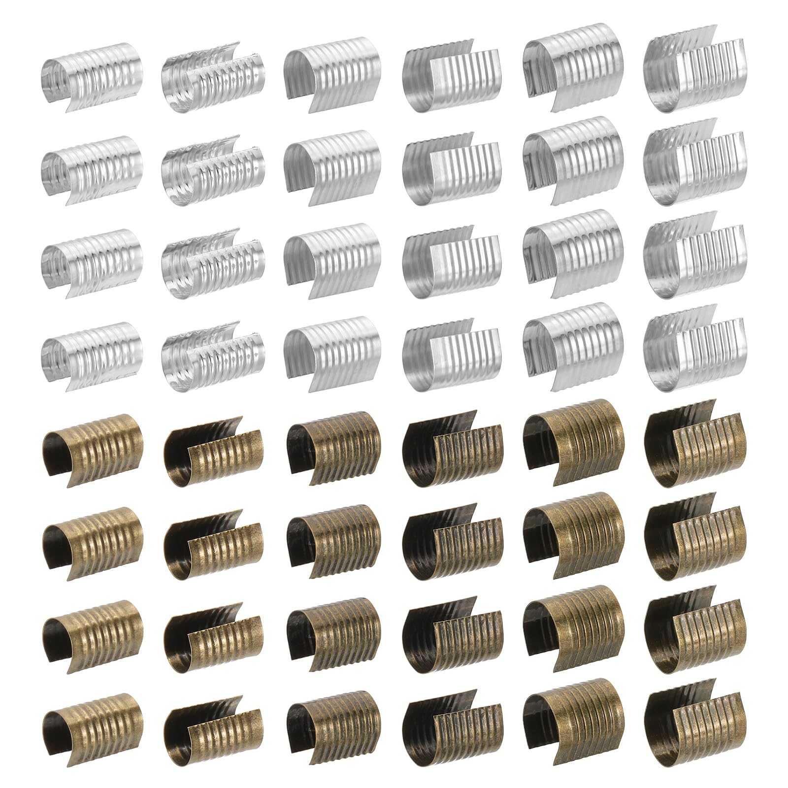PATIKIL 3 Size Leather Rope Clip, 180Pcs Metal Cylindrical Crimp Tubes Foldable End Cap Opening Crimps Fastener for Jewelry Making Tassel Leather Cords DIY Craft, 14/16/17mm, 2 Color