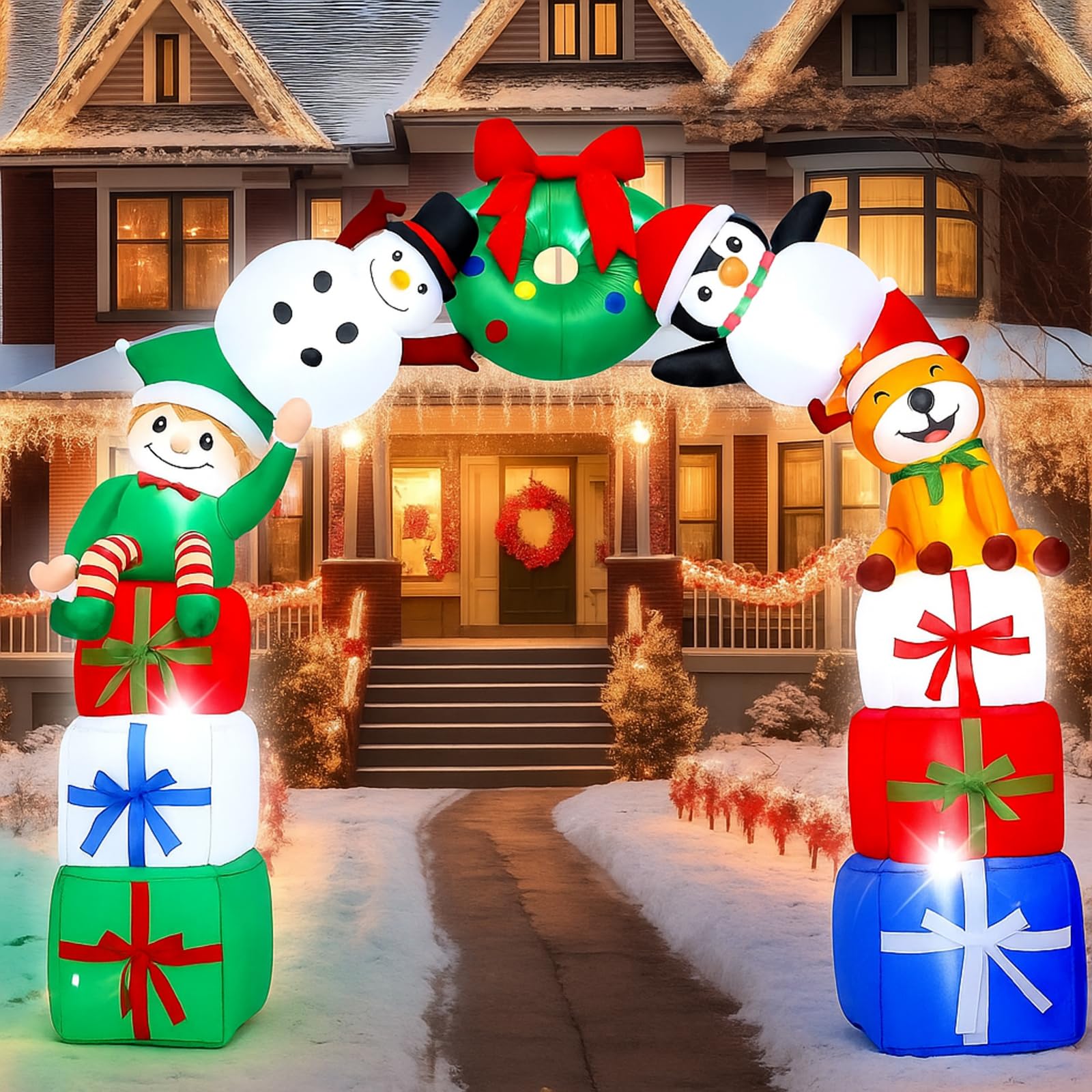 Arche gonflable de Noël 2m40 avec bonhomme de neige géant Leyndo pour jardin