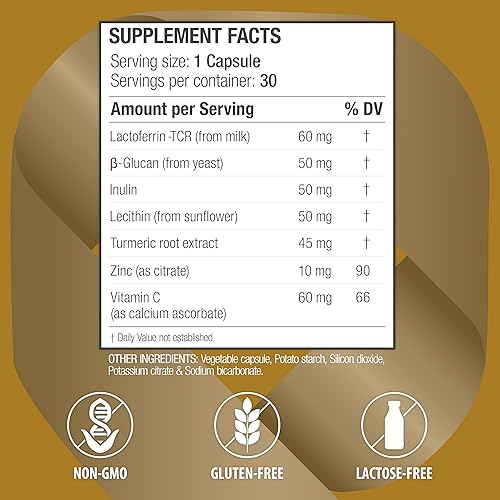 Miniatura 10 de Lactoferrin Gold 1.8 - para apoyo inmunológico, salud digestiva y absorción de hierro, sin lactosa, sin gluten, sin OMG (60 unidades)