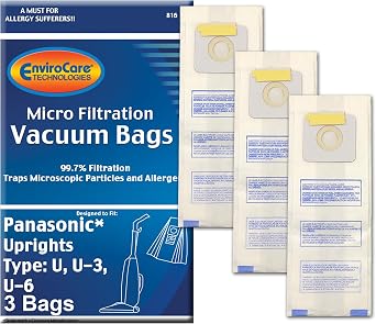 EnviroCare Replacement Micro Filtration Vacuum Cleaner Dust Bags made to fit Panasonic Types 3, U-6 3 pack