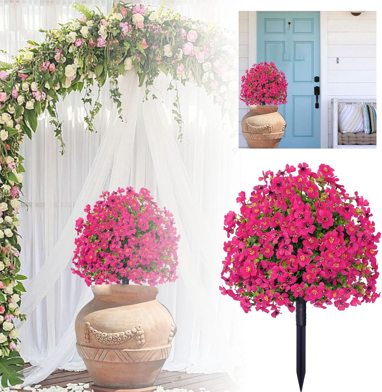 2 Bundles Artificial Violet Rose Bushes with Spikes, Outdoor UV Resistant Waterproof Flowers, Decorative Flowers, Garden Porch Patio Decor, Low Maintenance No Watering Needed (D)