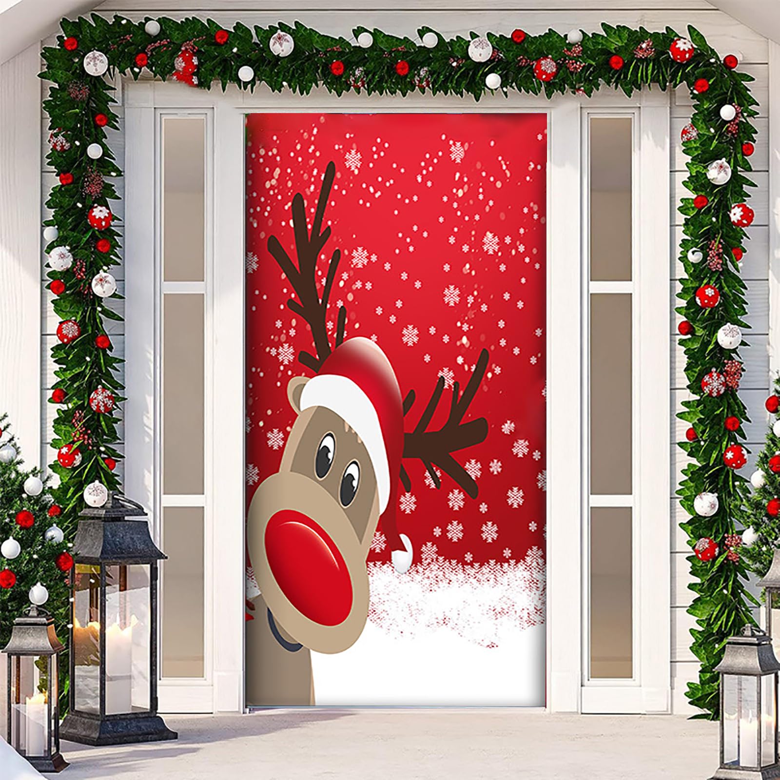 Amazon.co.jp: クリスマス雪だるまカバー冬雪だるまヘラジカ門旗メリー