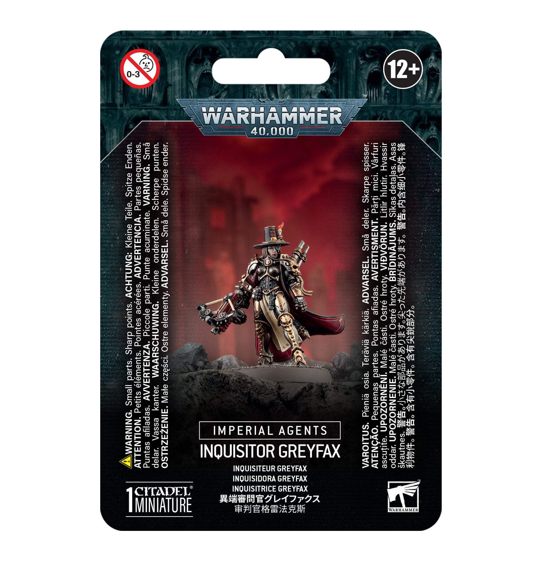 Warhammer 40K Imperial Agents Inquisitor Greyfax, Metallic (Silver, Grey) With Blue and Green Accents, Small