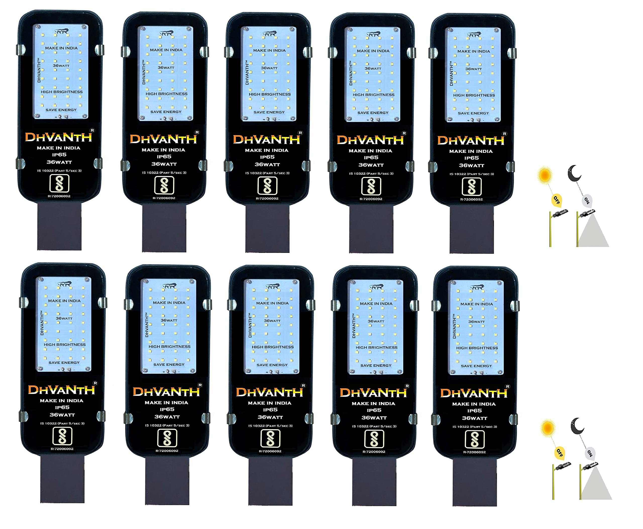 DHVANTH Led Street Light 36 Watt - Auto On-Off, Day Night Sensor Function and IP65 Waterproof Metal Body for Outdoor Use…PACK-10 (36 Watt, 10) (B0B4VZ4PWT) Amazon Price History, Amazon Price Tracker