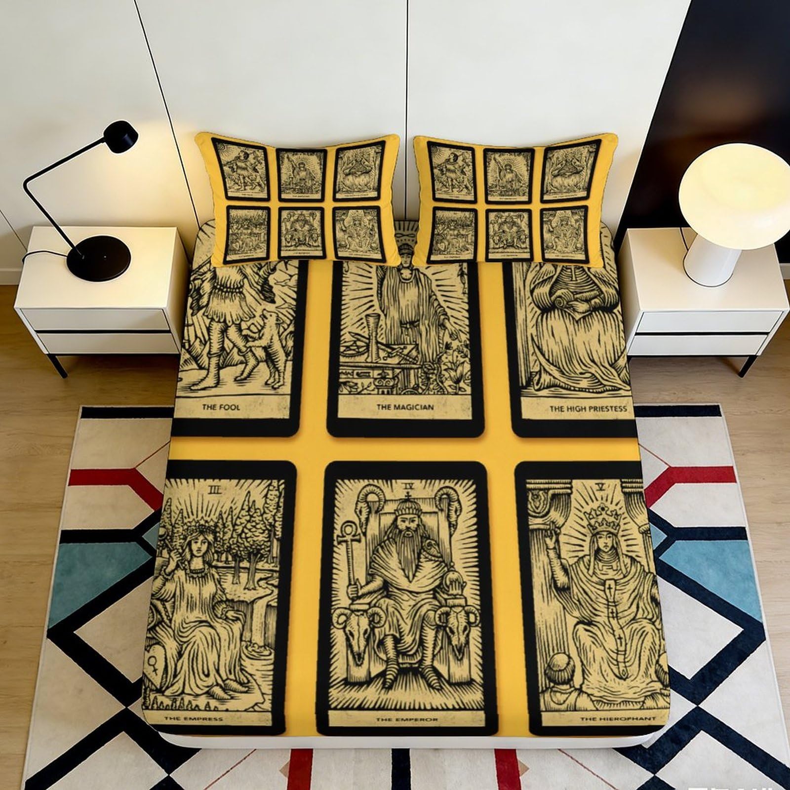 Dhbaneiok Style-3 3D Printed Vintage Tarot Fitted Sheet Microfiber Soft Golden Buddha Bed Cover For Bedroom Guest Room Decor 90X200x25cm