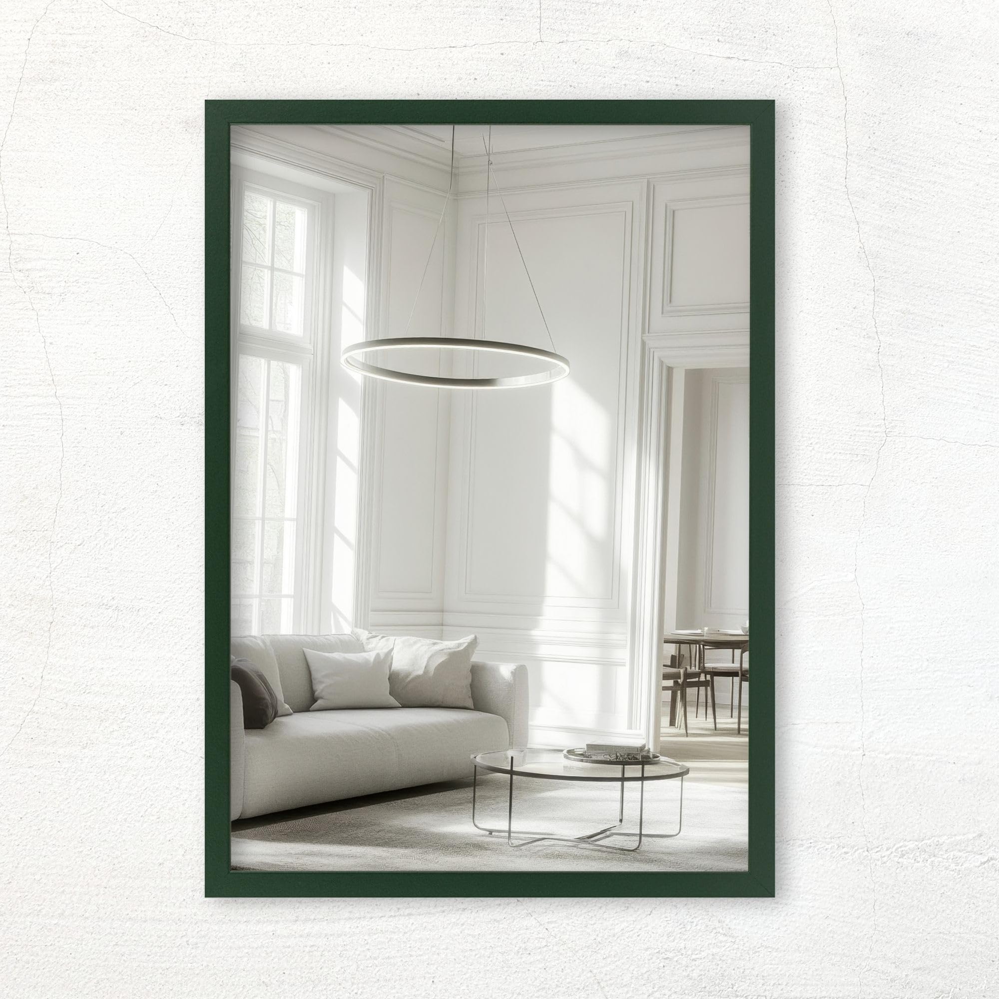 CLAMARO Vision Wandspiegel 55 x 115 cm, wit mat, met lijst, 300 maten naar keuze, echt glazen spiegel in portret- en landschapsformaat monteerbaar, handgemaakt in Duitsland CLAMARO Vision Wandspiegel 55 x 115 cm, wit mat, met lijst, 300 maten naar keuze, echt glazen spiegel in portret- en landschapsformaat monteerbaar, handgemaakt in Duitsland