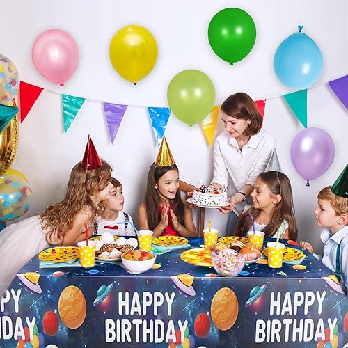 Miniatura 7 de FunHot Manteles espaciales, 4 manteles de galaxia, 54 x 108 pulgadas, rectangulares con estampado de galaxia para niños, fiesta de cumpleaños,